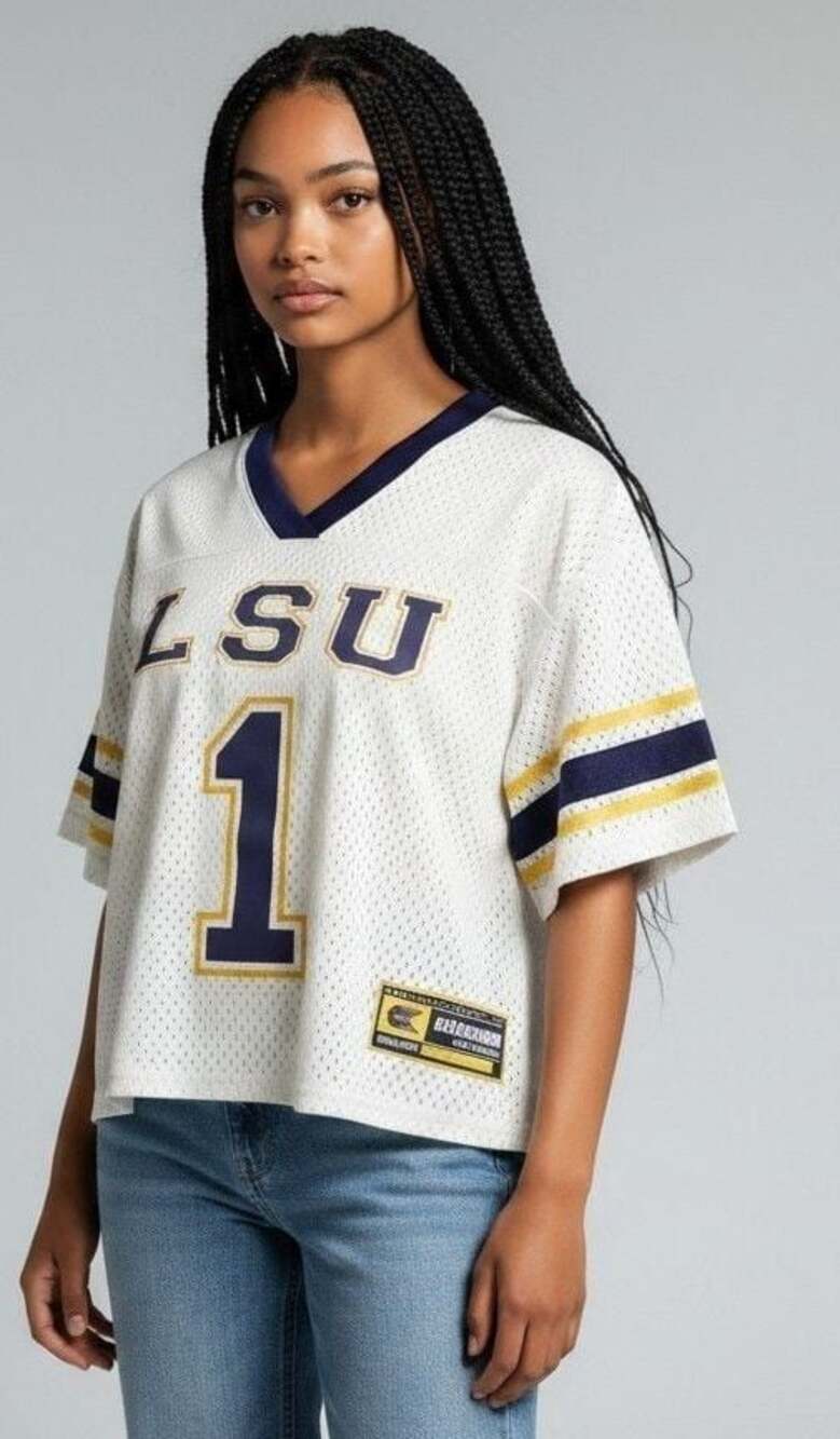 Colosseum Womens LSU Tigers #1 White Cropped Football Jersey Size Small